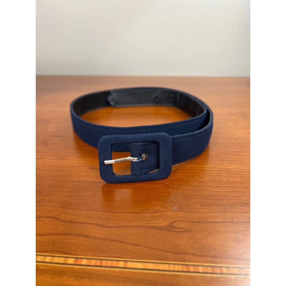 Navy Blue Fabric Covered Buckle Belt Womens Size 2 Textured Classic 1 Inch